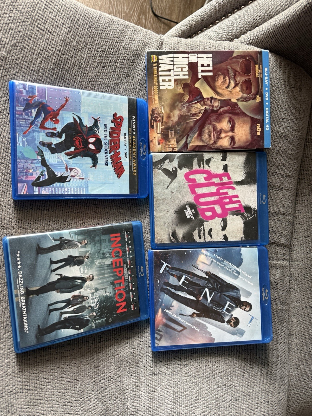 Bluray Hell Or High Water, Fight Club, Tenet, Into The Spider verse, Inception.