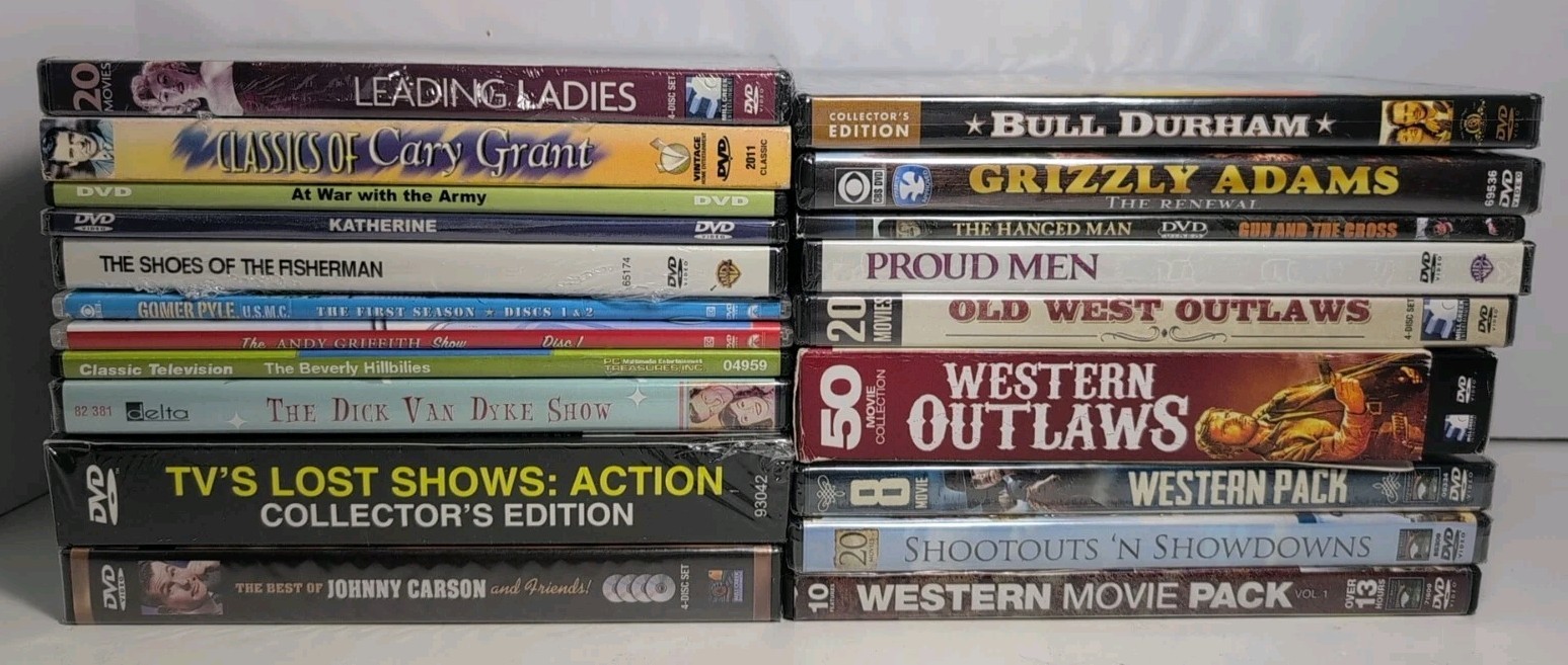 Big Lot Of 20 Western & Classic DVDs 140 Movies 70+ Tv Shows Cary Grant Carson