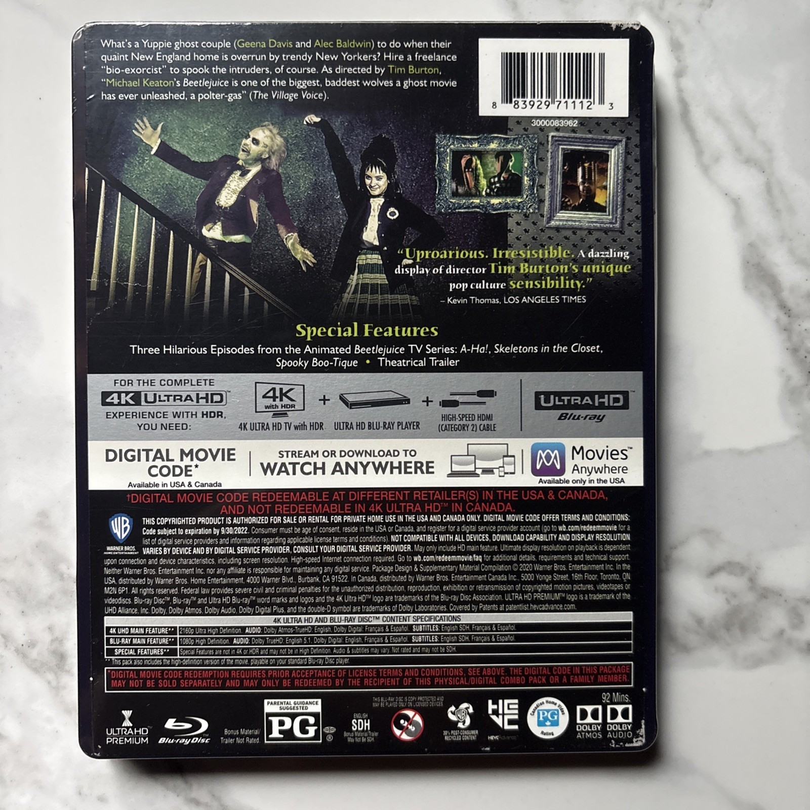 Beetlejuice (1988) 4K UHD Blu-ray Digital, Limited Edition Steelbook, NEW Damage