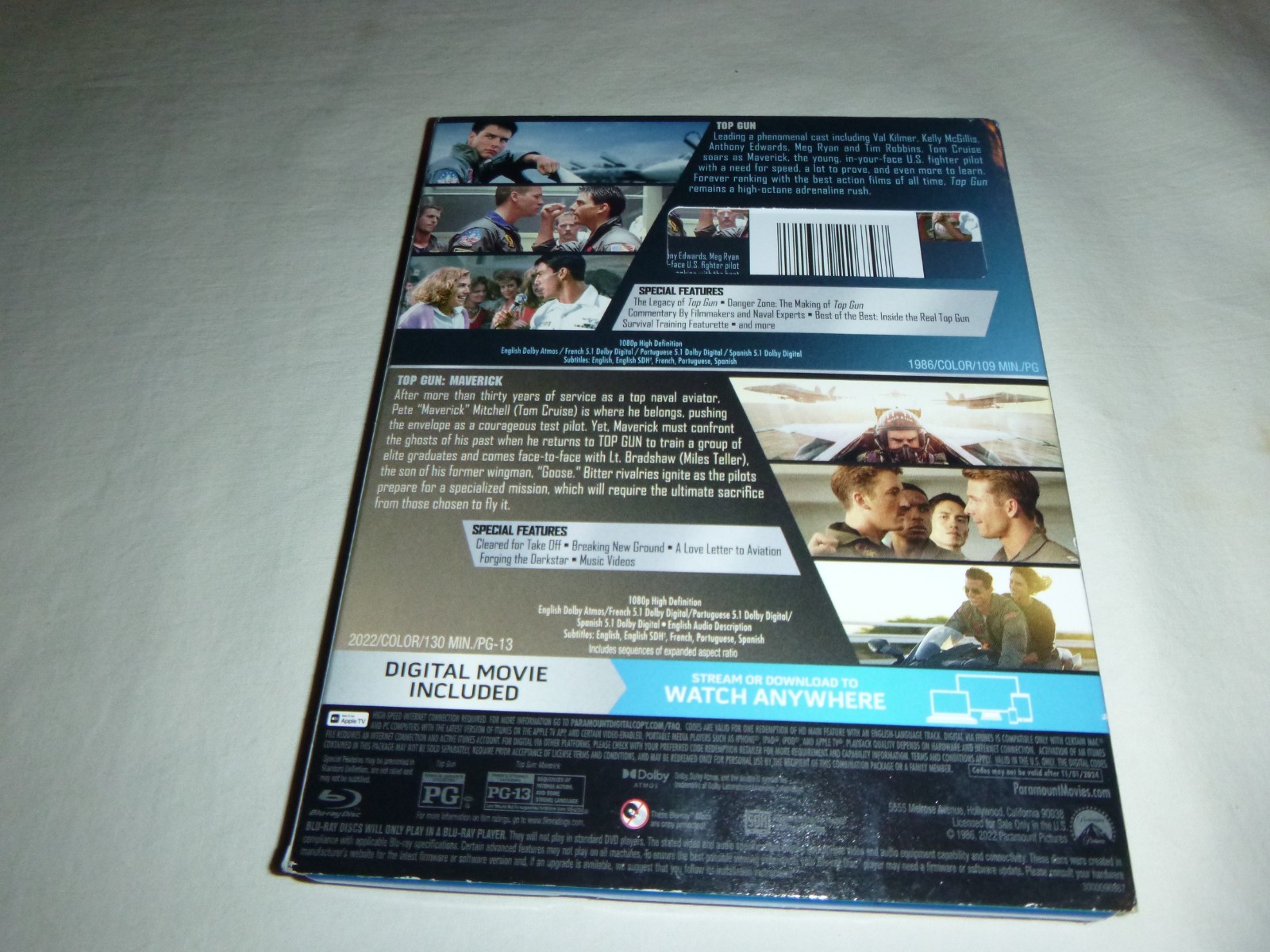 TOP GUN 1 & 2 Blu-ray 2-Movie Collection Maverick Tom Cruise NO DIGITAL CODE