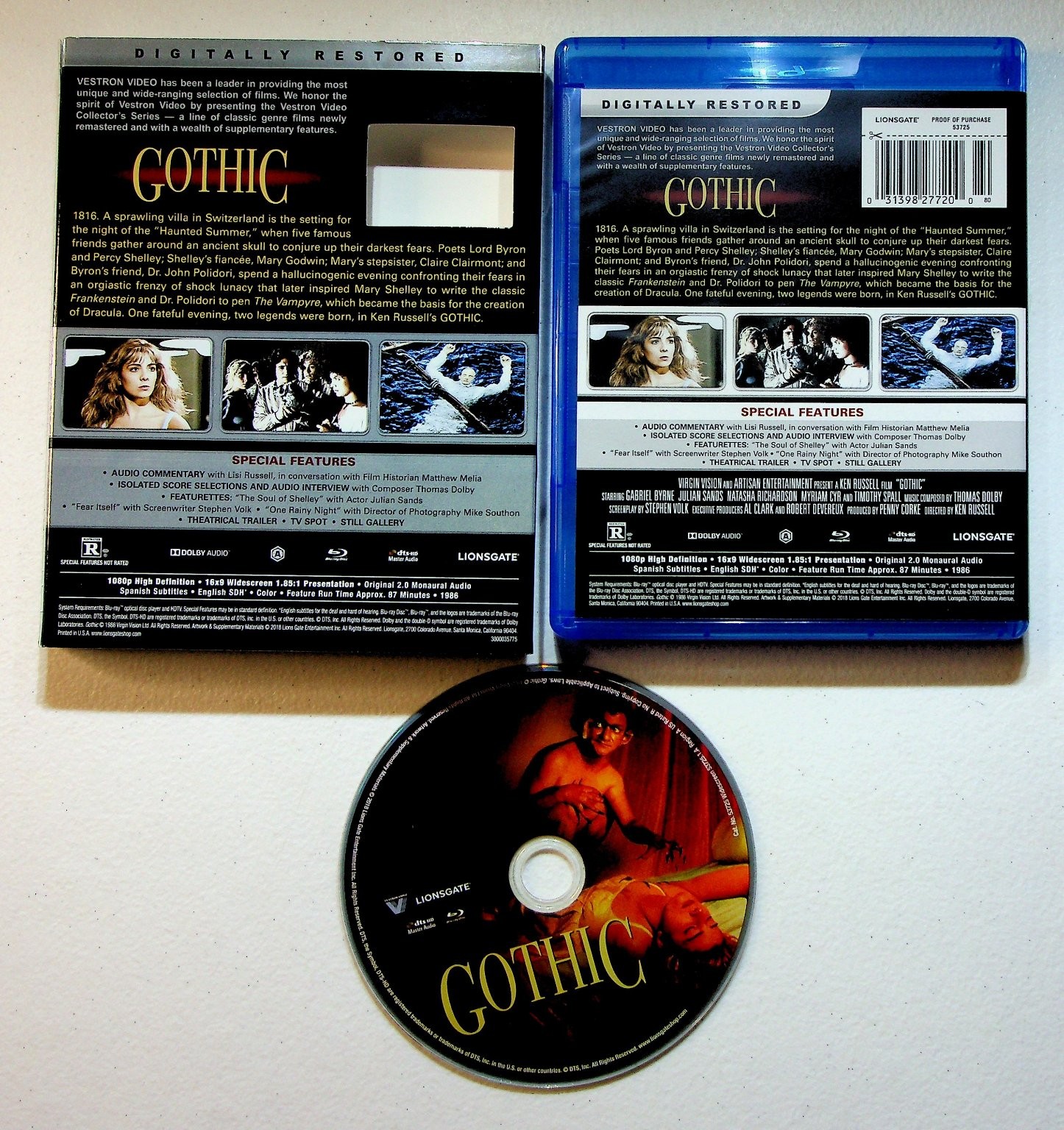 Gothic Blu-ray 1986 Vestron Video Collector’s Series Ken Russell Gabriel Byrne