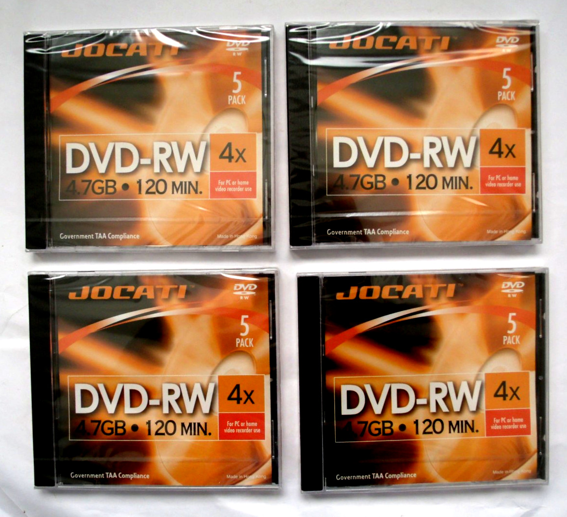 JOCATI DVD-RW 4.7GB, 4x – 120min – 4 pack New Sealed, Government TAA Compliance