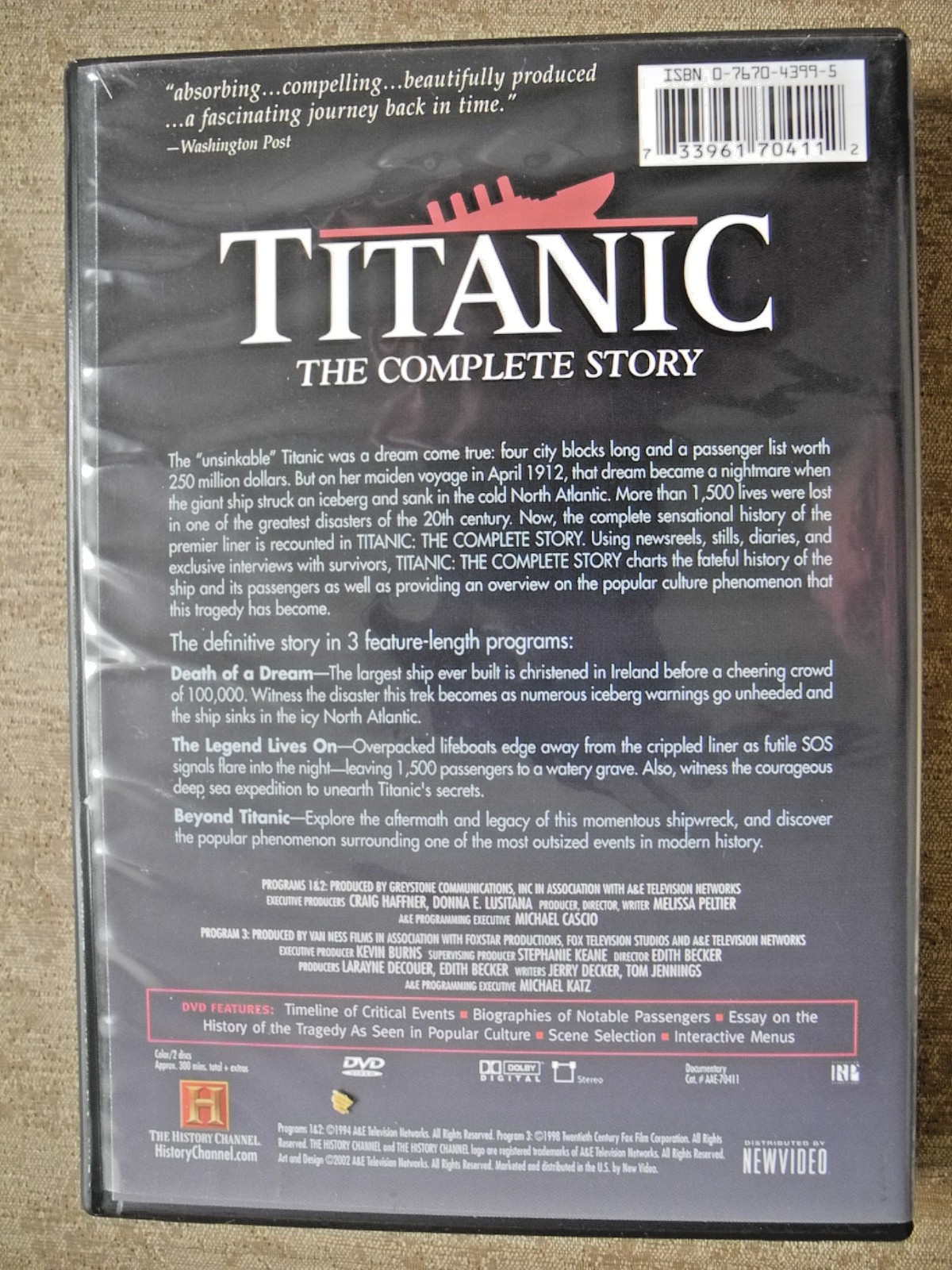 Titanic: The Complete Story/Special Commem Ed/2 discs/DVD/2002/History Channel