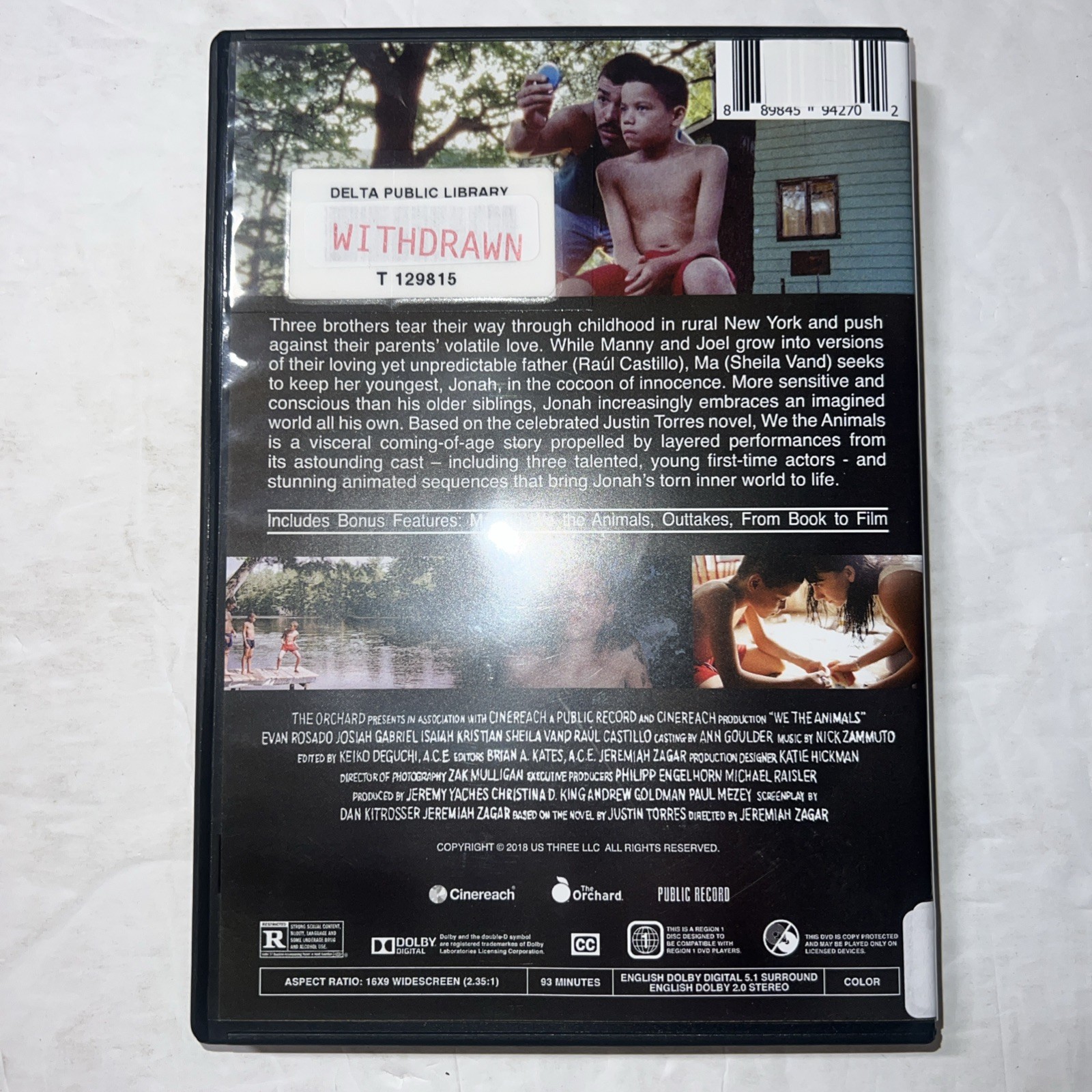 We the Animals (2018) DVD The Orchard R Reion 1 2.35:1 93 minutes ex-library