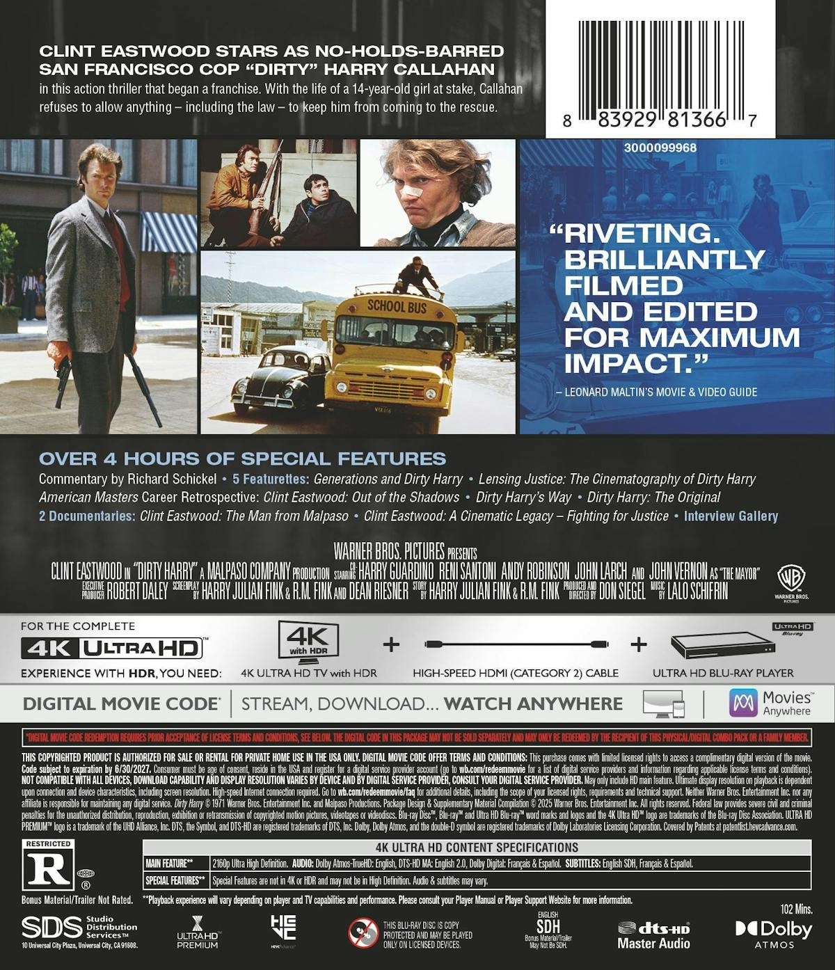 Dirty Harry 4K UHD Blu-ray NEW