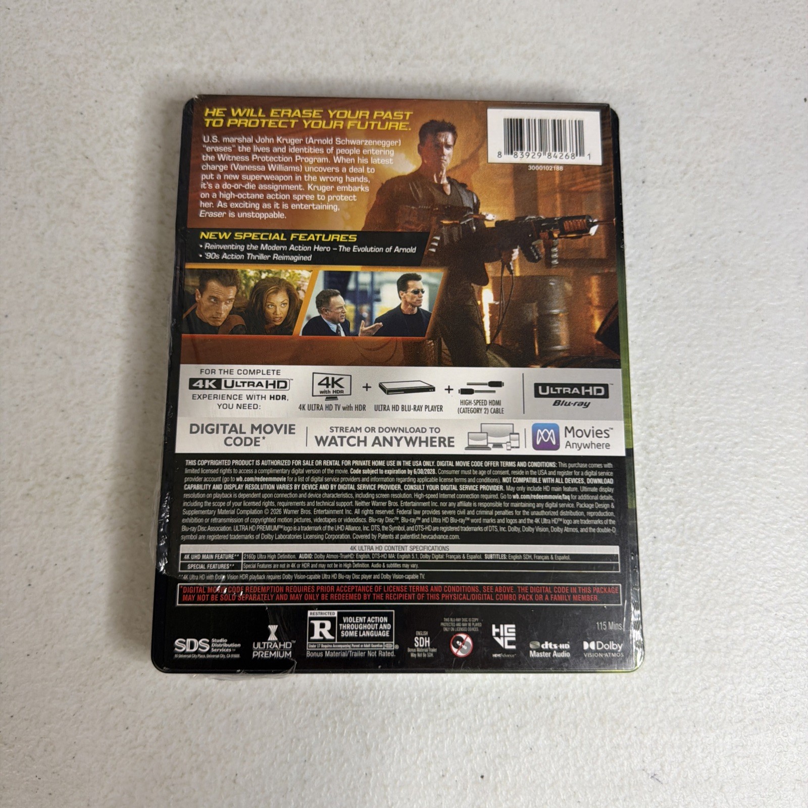 Eraser 30th Anniversary Edition 4K UHD Blu-ray Steelbook NO DIGITAL CODE